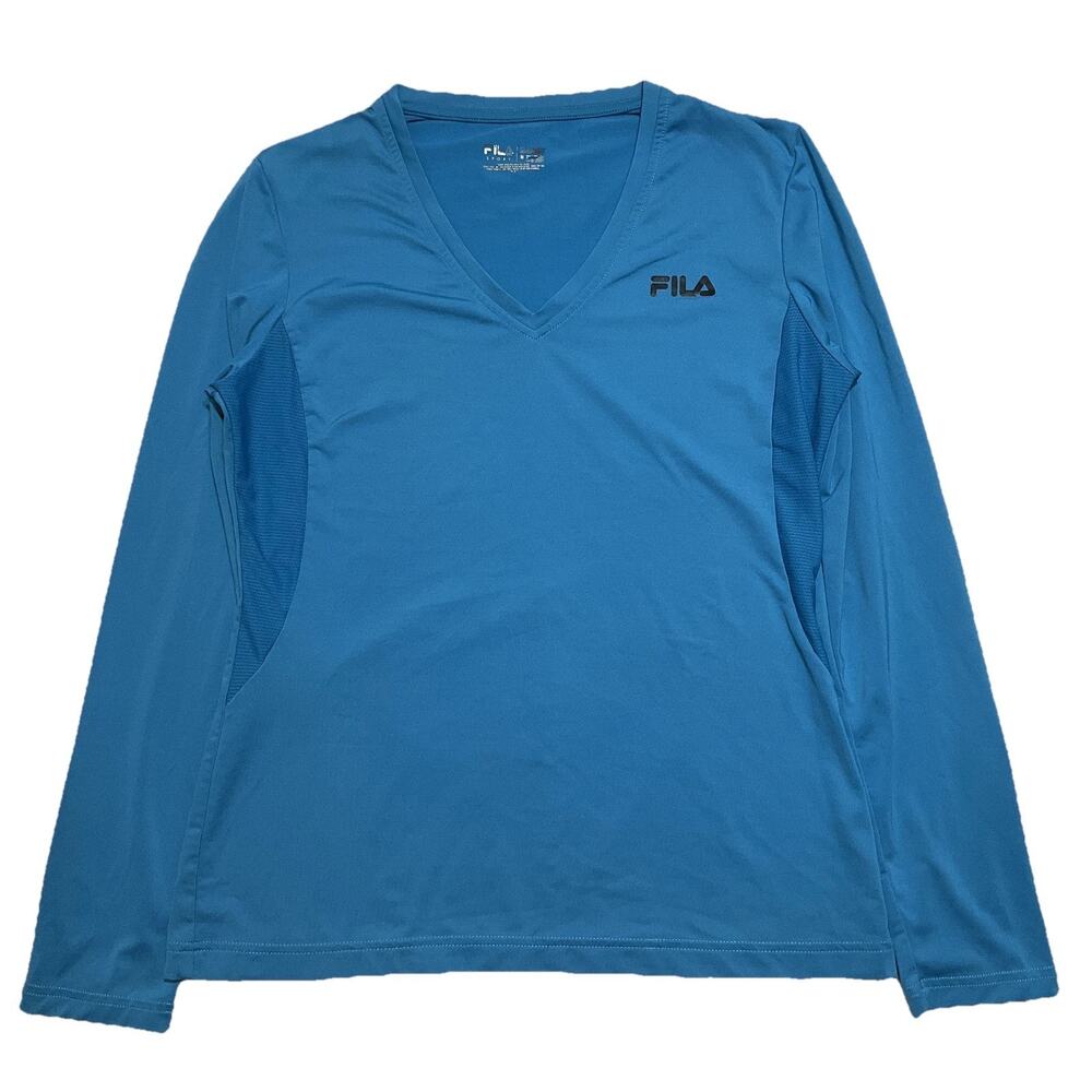 Fila Women's V-Neck Long Sleeve Tee in Teal Blue